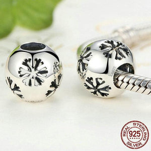 Sterling Silver Round Snowflake Bead Charm