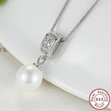Load image into Gallery viewer, Sterling Silver Drop pearl &amp; Cubic Zirconia Necklace, Wedding Necklace, Special Occasion Necklace, Sterling Silver Necklace, Bridal Necklace, Pearl Drop Necklace, Sterling Silver Pearl Drop Necklace, 100Sterling.com