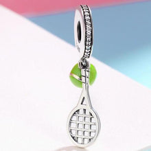 Load image into Gallery viewer, Sterling Silver &amp; CZ Dangling Tennis Ball &amp; Racket Charm