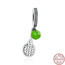 Load image into Gallery viewer, Sterling Silver &amp; CZ Dangling Tennis Ball &amp; Racket Charm