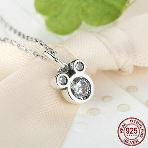 Sterling Silver & CZ Silhouette Mouse Pendant Necklace