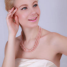 Load image into Gallery viewer, Triple Row 6-7mm Freshwater Necklace, Freshwater pearl necklace, Freshwater pearls, Pink pearl necklace, nature pearl necklace, 100sterling.com