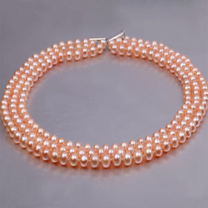Triple Row 6-7mm Freshwater Necklace, Freshwater pearl necklace, Freshwater pearls, Pink pearl necklace, nature pearl necklace, 100sterling.com
