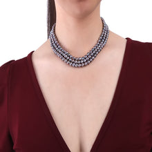 Load image into Gallery viewer, 6-7mm Triple-strand Dark Blue Freshwater Pearl Necklace, Classic 6-7mm Triple-row Pearl Necklace, three 3 row necklace, Large Pearl Necklace, Freshwater Pearl Necklace, Wedding Jewelry, Bridal Jewelry, Bridal Pearls, Wedding Pearls, Pearl Necklace, 6mm Pearl Necklace, 7mm Pearl Necklace, Freshwater Pearls, 100Sterling.com, Freshwater Pearl Necklace, Classic Pearl Necklace, 100Sterling.com, Wedding Jewelry, Anniversary pearls, Evening Pearls, Daytime Pearls