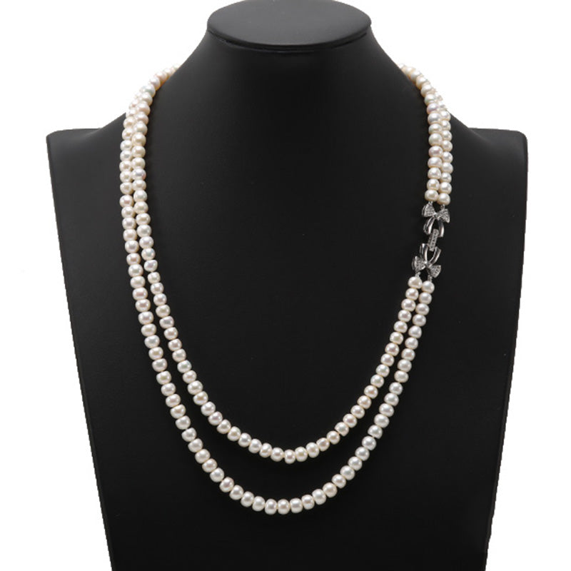 Necklace, Round White Freshwater Pearl Strand, 7.5-8mm, 17.5, 18KY