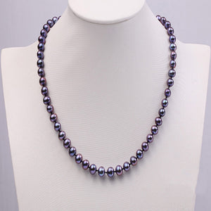 7-8mm Dark Blue Freshwater Pearl 18" Necklace, 18 inch pearl necklace, Dark Blue Pearl Necklace, Freshwater Pearl Necklace, Double Row Pearl Necklace Pearls, Pearl Necklace Anniversary gifts, Wedding, Bridal Necklace, Bride's Pearls, Wife Gift, 100Sterling.com, Single Strand pearls, Single Strand Pearl Necklace