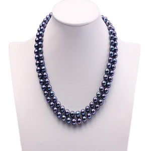 7-8mm Double-row Dark Blue Freshwater Pearl 18" Necklace, 18 inch pearl necklace, Dark Blue Pearl Necklace, Freshwater Pearl Necklace, Double Row Pearl Necklace Pearls, Pearl Necklace Anniversary gifts, Wedding, Bridal Necklace, Bride's Pearls, Wife Gift, 100Sterling.com 