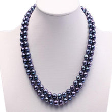 Load image into Gallery viewer, 7-8mm Double-row Dark Blue Freshwater Pearl 18&quot; Necklace, 18 inch pearl necklace, Dark Blue Pearl Necklace, Freshwater Pearl Necklace, Double Row Pearl Necklace Pearls, Pearl Necklace Anniversary gifts, Wedding, Bridal Necklace, Bride&#39;s Pearls, Wife Gift, 100Sterling.com 