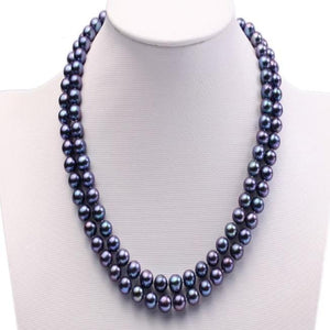7-8mm Double-row Dark Blue Freshwater Pearl 18" Necklace, 18 inch pearl necklace, Dark Blue Pearl Necklace, Freshwater Pearl Necklace, Double Row Pearl Necklace Pearls, Pearl Necklace Anniversary gifts, Wedding, Bridal Necklace, Bride's Pearls, Wife Gift, 100Sterling.com 
