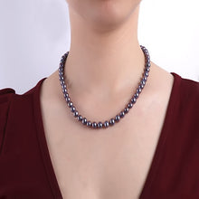 Load image into Gallery viewer, 7-8mm Dark Blue Freshwater Pearl 18&quot; Necklace, 18 inch pearl necklace, Dark Blue Pearl Necklace, Freshwater Pearl Necklace, Double Row Pearl Necklace Pearls, Pearl Necklace Anniversary gifts, Wedding, Bridal Necklace, Bride&#39;s Pearls, Wife Gift, 100Sterling.com, Single Strand pearls, Single Strand Pearl Necklace
