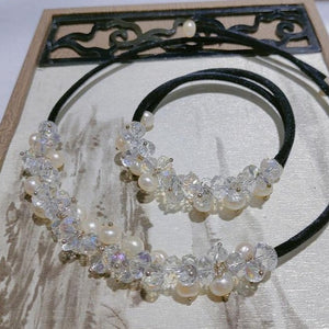 Crystal & Pearl Adjustable Necklace & Matching Bracelet