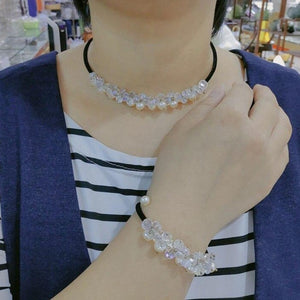 Crystal & Pearl Adjustable Necklace & Matching Bracelet