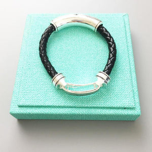 Sterling Silver & Leather Braid Onofrio Street Bracelet