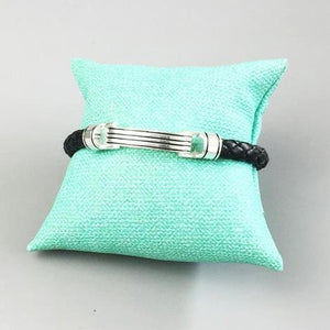 Sterling Silver & Leather Braid Onofrio Band Street Bracelet