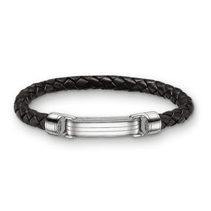 Sterling Silver & Leather Braid Onofrio Band Street Bracelet