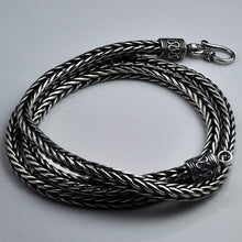 Load image into Gallery viewer, Genuine Thai Silver Neck Chain. Hand-made retro design for a masculine style. Choose from a solid 4 mm or 5mm diameter chain. 100Sterling. 100Sterling.com.