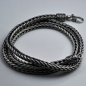 Genuine Thai Silver Neck Chain. Hand-made retro design for a masculine style. Choose from a solid 4 mm or 5mm diameter chain. 100Sterling. 100Sterling.com.