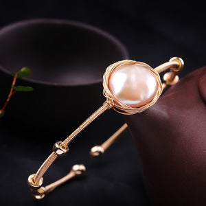 Baroque Pearl Bangle Bracelet, 925 Sterling Silver 14K Gold Plated Bracelet, Baroque Pearl Bracelet, Fashion Bracelet, Pearl Bracelet, Designer Bracelet, 100Sterling.com