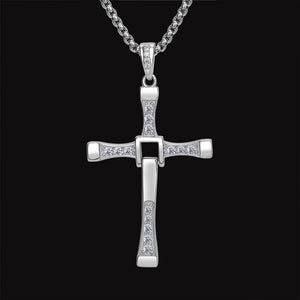 Sterling Silver & White Zircon Cross Pendent with Box Chain Necklace