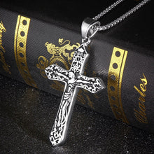 Load image into Gallery viewer, Sterling Silver Cross Pendant with Black Leather Rope Necklace