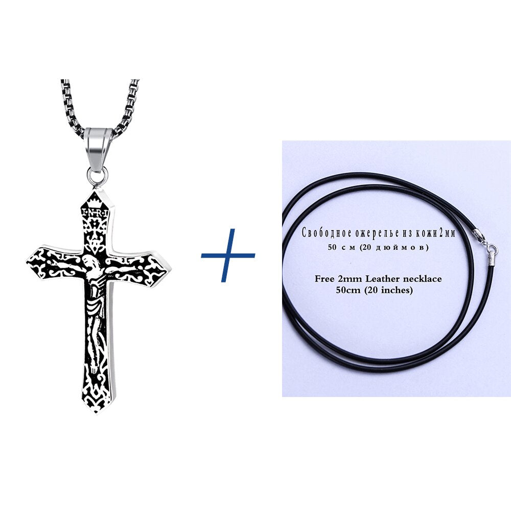 Mens Leather Crucifix Necklace | IceCarats Jewelry