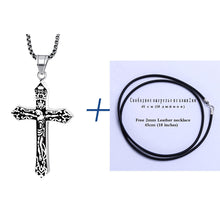 Load image into Gallery viewer, Sterling Silver Cross Pendant with Black Leather Rope Necklace