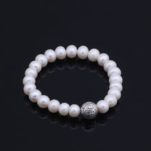 Load image into Gallery viewer, 9-9.5mm Freshwater Pearl &amp; Solid 925 Sterling Silver Bead Bracelet, ELASTIC Pearl Bracelet, Freshwater Pearl Bracelet, Wedding Jewelry, Bridal Jewelry, Bridal Pearls, Wedding Pearls, Pearl Bracelet, 9.5mm Pearl Bracelet, 9mm Pearl Bracelet, Freshwater Pearl Bracelet, Large Pearls, Freshwater pearls, Classic Pearl Bracelet, 100Sterling.com, Wedding Jewelry, Anniversary pearls, Evening Pearls, Daytime Pearls, Fashion Pearls, White Pearls, White Pearl Bracelet, Sterling Silver Bead Pearls