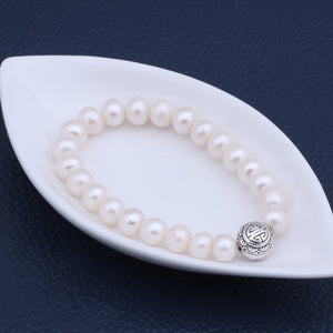 9-9.5mm Freshwater Pearl & Solid 925 Sterling Silver Bead Bracelet, ELASTIC Pearl Bracelet, Freshwater Pearl Bracelet, Wedding Jewelry, Bridal Jewelry, Bridal Pearls, Wedding Pearls, Pearl Bracelet, 9.5mm Pearl Bracelet, 9mm Pearl Bracelet, Freshwater Pearl Bracelet, Large Pearls, Freshwater pearls, Classic Pearl Bracelet, 100Sterling.com, Wedding Jewelry, Anniversary pearls, Evening Pearls, Daytime Pearls, Fashion Pearls, White Pearls, White Pearl Bracelet, Sterling Silver Bead Pearls