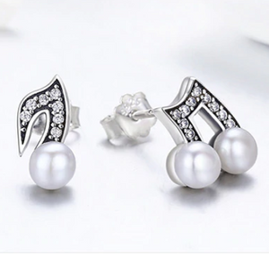 Sterling Silver & Fresh Water Pearl Musical Note Earrings, Sterling Silver Earrings, Sterling Silver Pearl Earrings, Music Earrings, Music Jewelry, 100Sterling.com, Musical Note Earrings, Orchestra Jewelry, Band Jewelry, Orchestra Accessories, Band Accessories