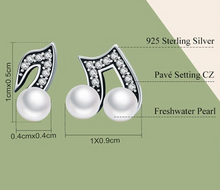 Load image into Gallery viewer, Sterling Silver &amp; Fresh Water Pearl Musical Note Earrings, Sterling Silver Earrings, Sterling Silver Pearl Earrings, Music Earrings, Music Jewelry, 100Sterling.com, Musical Note Earrings, Orchestra Jewelry, Band Jewelry, Orchestra Accessories, Band Accessories