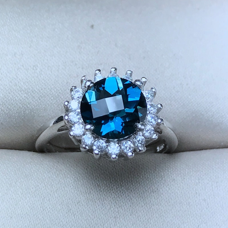 100% Natural London Blue Topaz Ring 2ct VVS Grade Topaz Silver Ring Classic  925 Silver Gemstone Jewelry Gift for Woman