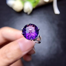 Load image into Gallery viewer, Amelia 3.9 Carat Round Amethyst Gemstone &amp; Sterling Silver Ring, Amethyst Ring, February Birthstone Ring, February Birthstone, Amethyst Birthstone Ring, Sterling Silver and Amethyst Ring, 100Sterling.com