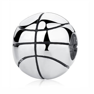 Sterling Silver Shiny Round Basketball Charm Bead