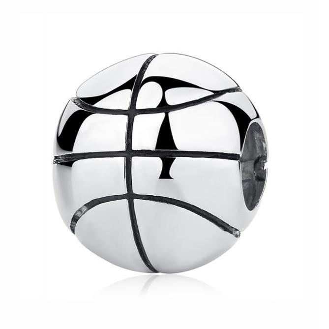Sterling Silver Shiny Round Basketball Charm Bead