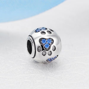 Sterling Silver & CZ Paw Print Bead Charm in 7 Colors