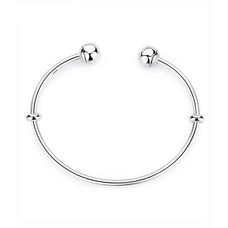 Classic Sterling Silver Open Bangle Bracelet With Spacer Stoppers –  100Sterling