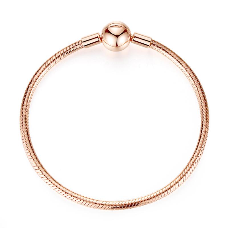 Rose Gold Snake Chain Bracelet with Round Clasp – 100Sterling