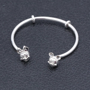 Genuine Sterling Silver Disney Character Open Bangle Bracelet