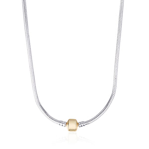 Sterling Silver Snake Chain Necklace with Gold-Plated Barrel Clasp