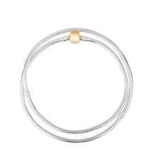 Load image into Gallery viewer, Sterling Silver Snake Chain Necklace with Gold-Plated Barrel Clasp
