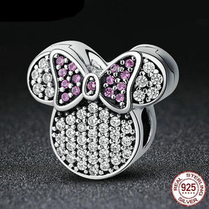 Sterling Silver Sparkling Mini Mouse Lavender Bow Bead Clip