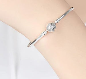 Sterling Silver Bangle Bracelet with Cubic Zirconia Snowflake