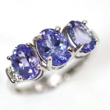 Load image into Gallery viewer, Genuine Three Stone Tanzanite Ring with a Sterling Silver Setting