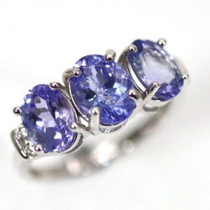 Genuine Three Stone Tanzanite Ring with a Sterling Silver Setting