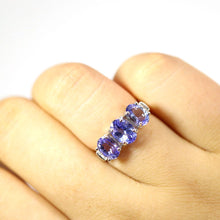 Load image into Gallery viewer, Genuine Three Stone Tanzanite Ring with a Sterling Silver Setting