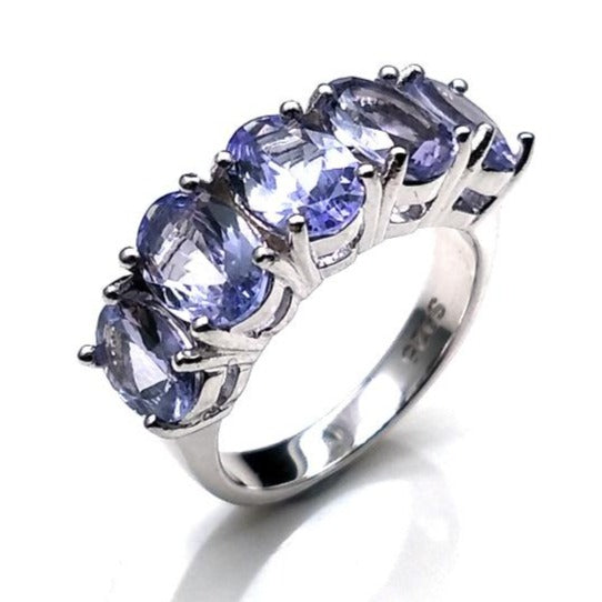 A+++ Natural Tanzanite 2024 Ring, 925 Sterling Silver, Wedding Ring, 5- Tanzanite Gemstone Ring, Beautiful Engagement Ring, Boho Ring, Jewelry