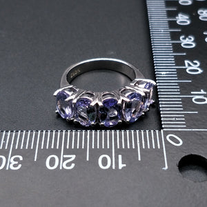 Genuine Five Stone Tanzanite Ring in a Sterling Silver Setting