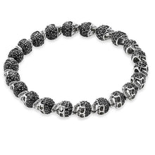 Load image into Gallery viewer, Men&#39;s CorbinOne Silver Plated Black Pave Set Cubic Zirconia Skull Bead Bracelet