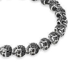 Load image into Gallery viewer, Men&#39;s CorbinOne Silver Plated Black Pave Set Cubic Zirconia Skull Bead Bracelet