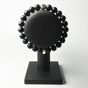 Men's CorbinOne Silver Plated Cubic Zirconia Designer Bead & Obsidian Bracelet